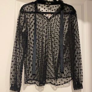 Mesh Velvet polka dot blouse
